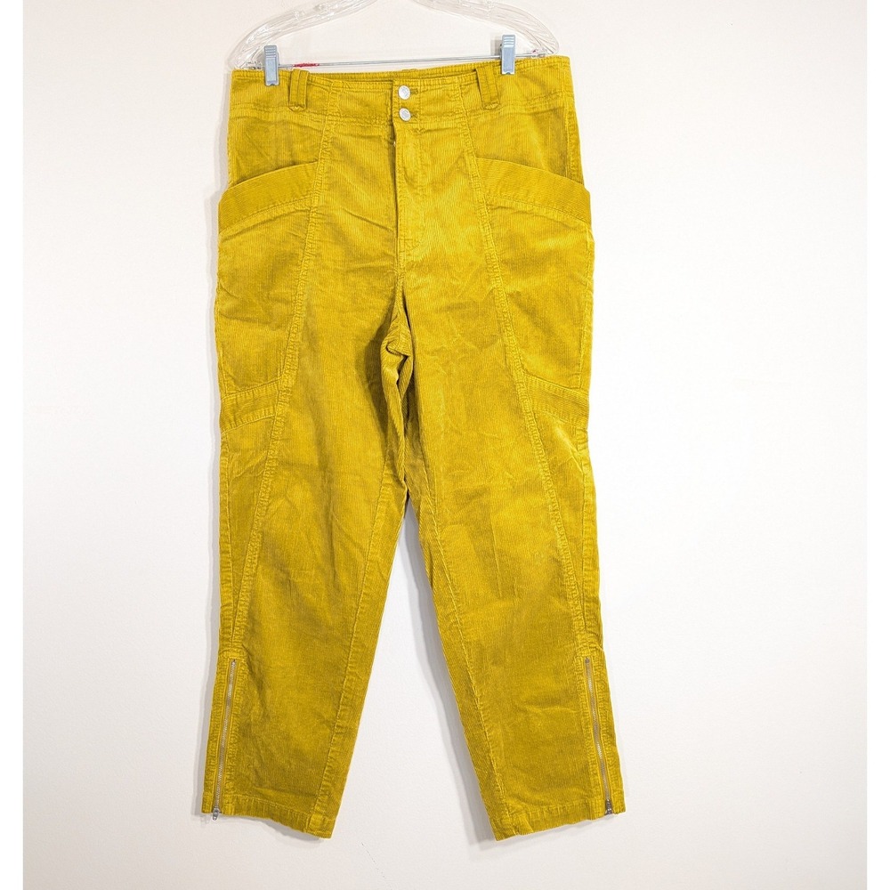 Pilcro Yellow Corduroy Pants; High Rise Ankle Zip Cargo 32